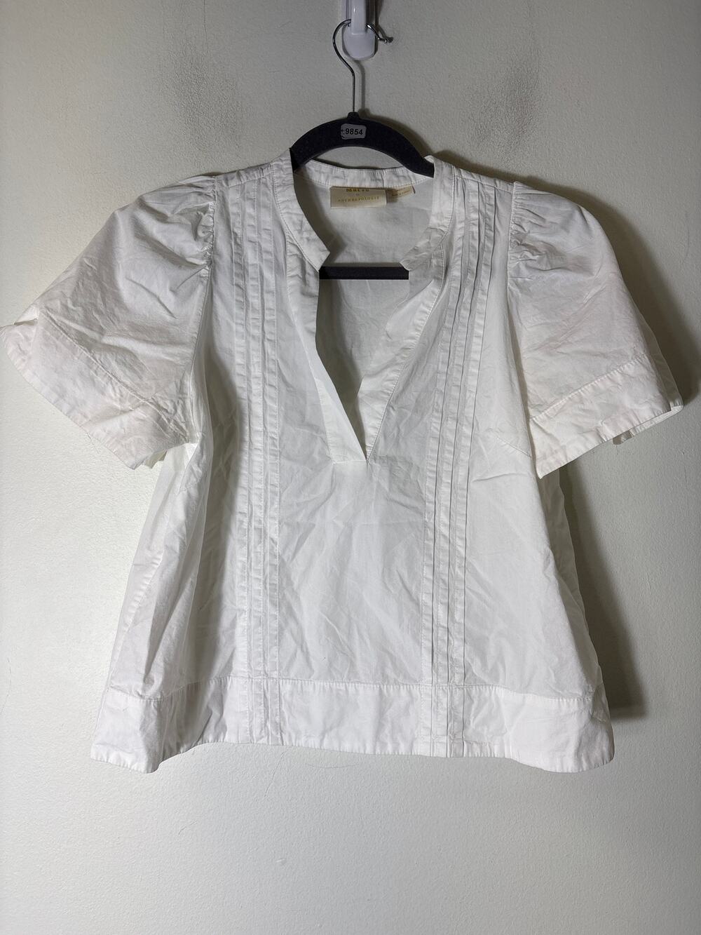 Maeve White V Neck Cotton Flutter Sleeve Top Sz SP